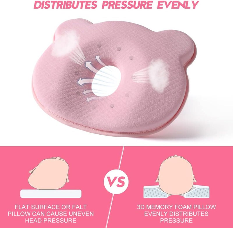 Rancy Memory Foam Travel Pillow,Portable Cute Cartoon Bear Soft and Cozy Pillow (Pink) - Image 3